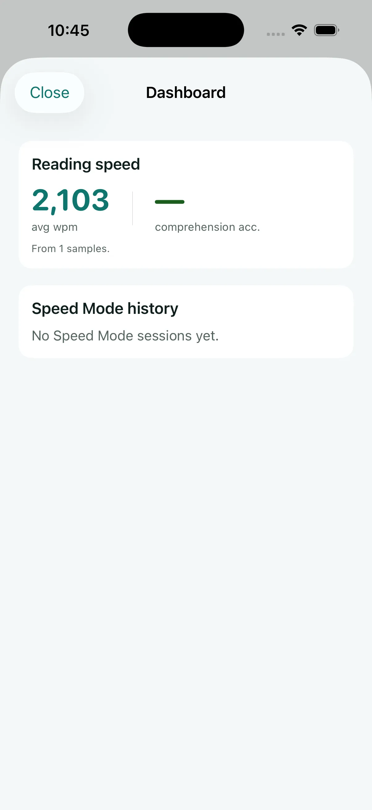 Dashboard with reading speed